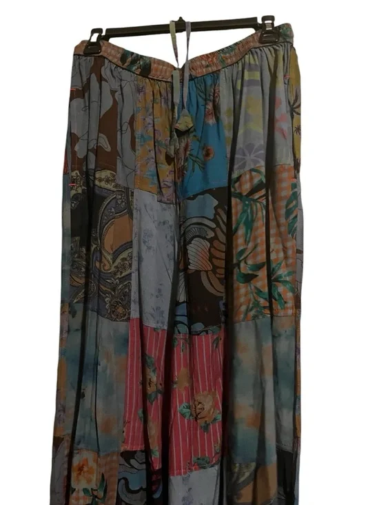 Boho Wide-Leg Patchwork Print Palazzo Pants - Multicolor - Picture 2 of 5